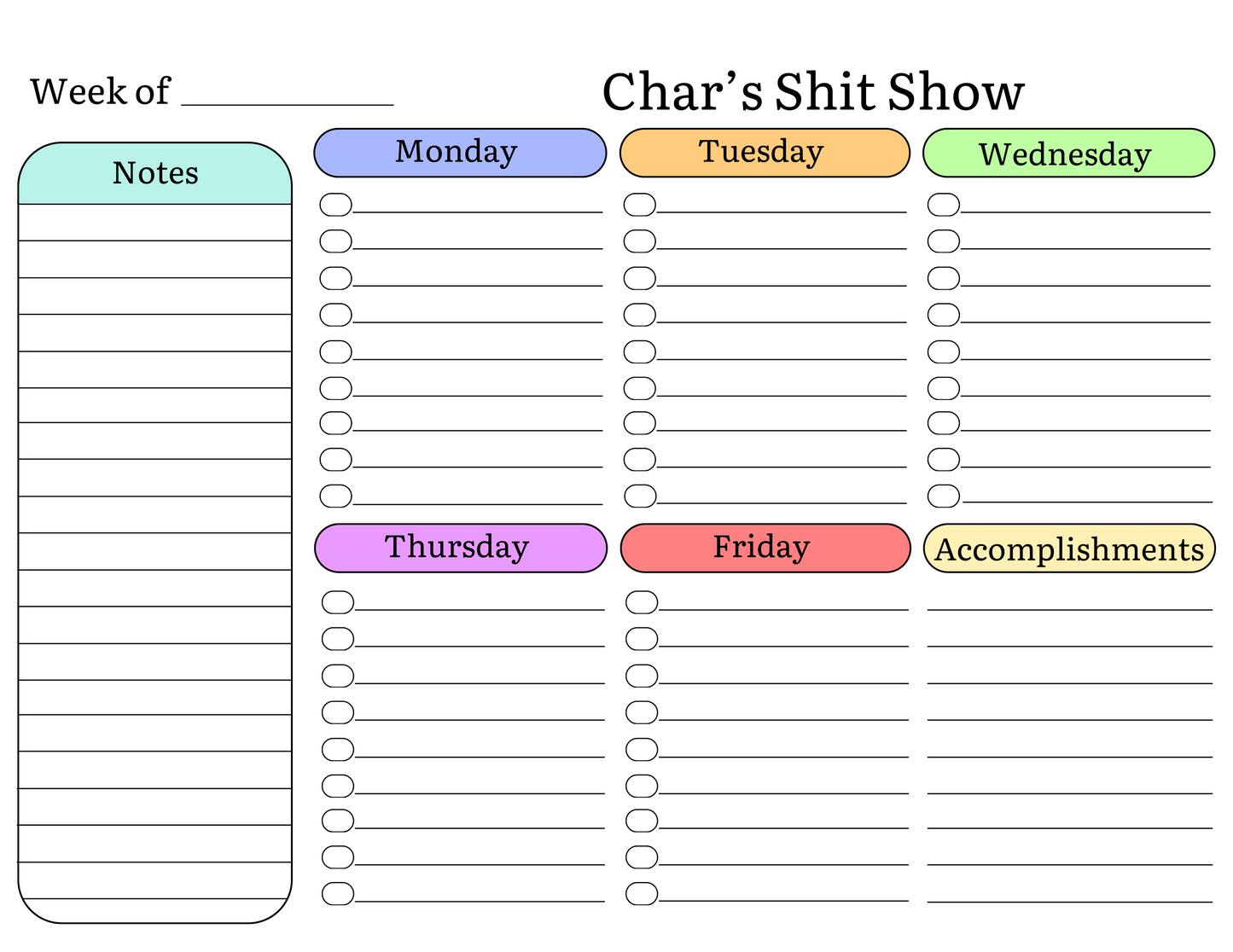 Welcome to the Shitshow Weekly Desk Planner