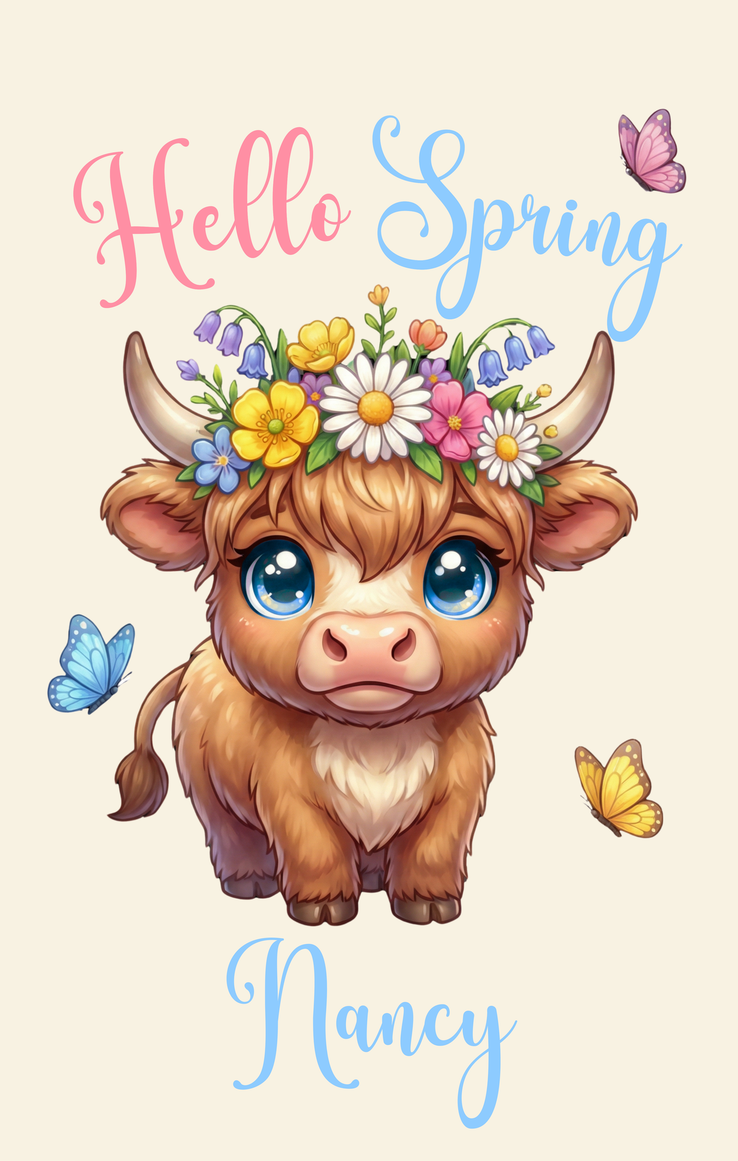 Hello Spring Highland Cow Pocket Notebook 3.5" x 5.5"