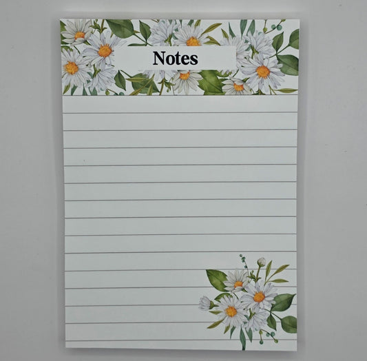 Daisy Floral Notepad – Lined Memo Pad with Daisies for Notes, Lists & Gifts