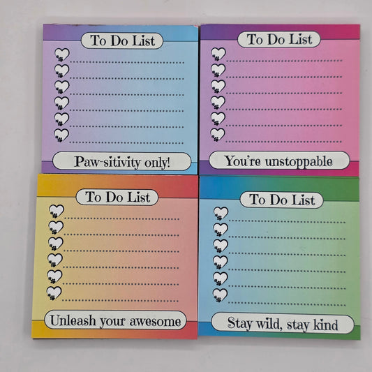 3x3 rainbow magnetic notepad with paw print heart to-do list and motivational quotes – set of 4 rotating designs