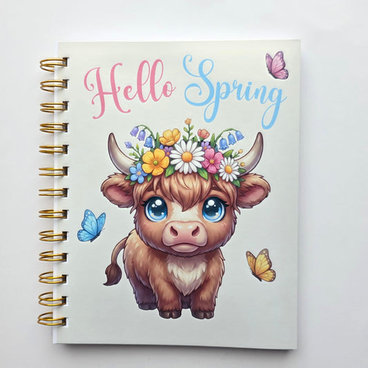 Hello Spring Highland Cow Notebook 5.5"x7"