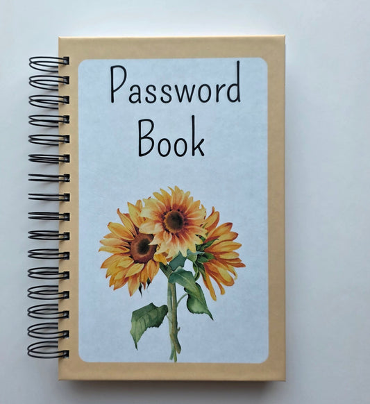 Sunflower Password Book — Handmade Internet Password Keeper | 100+ Entries | 6x9 Spiral Bound