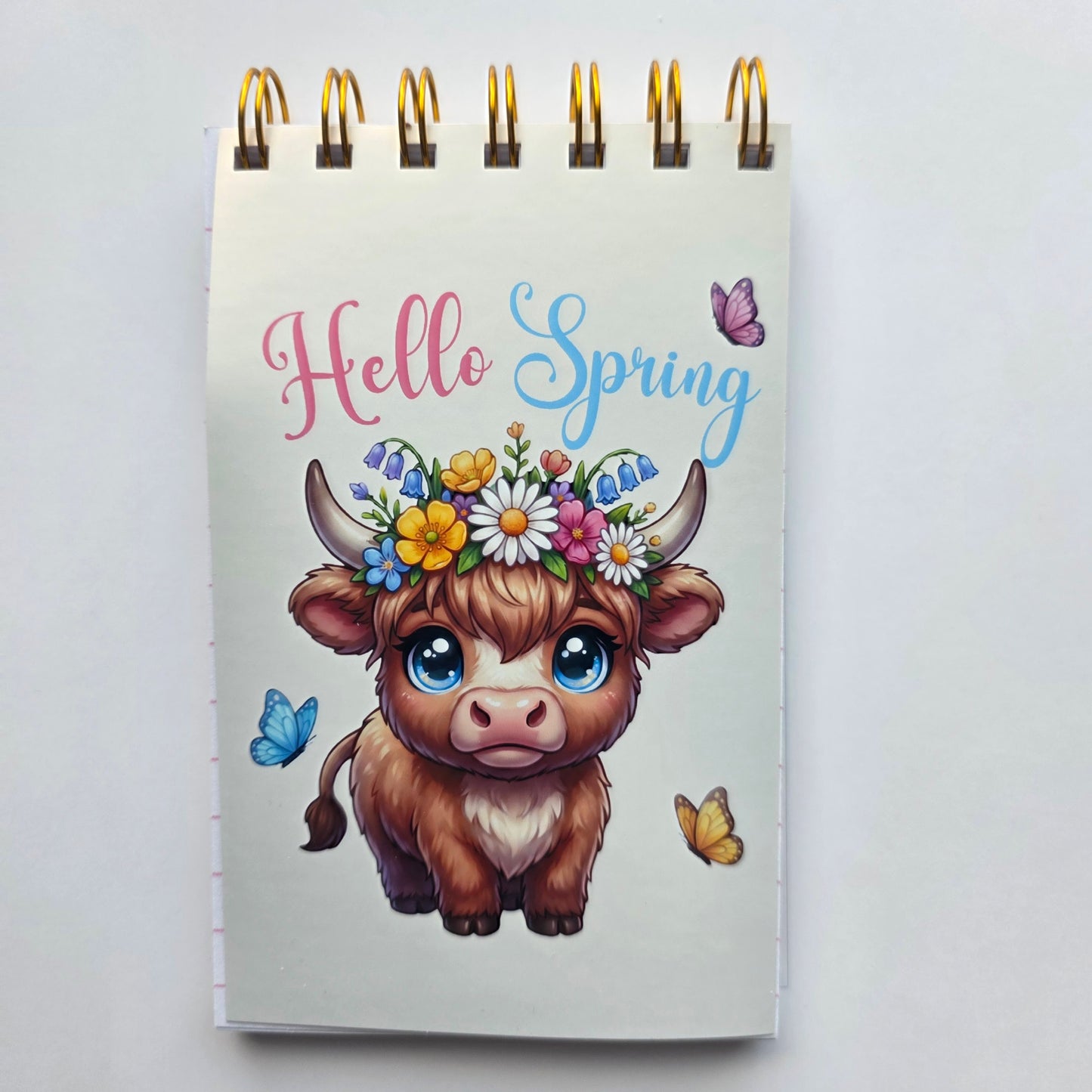 Hello Spring Highland Cow Pocket Notebook 3.5" x 5.5"