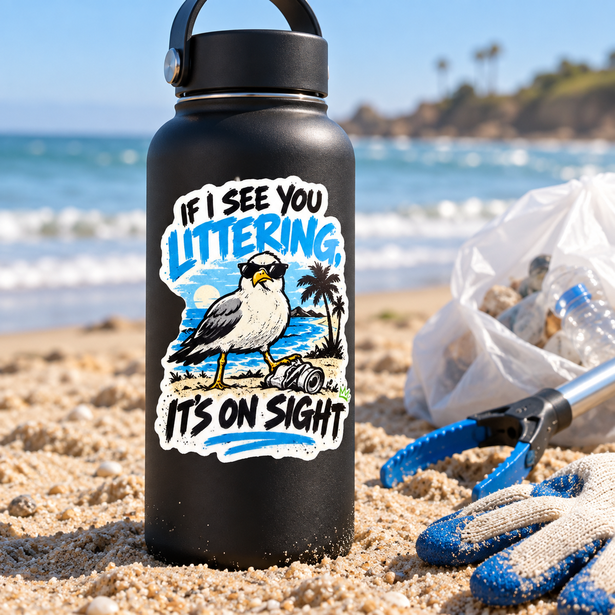 If I see you Littering Seagull Sticker | BasedxKing
