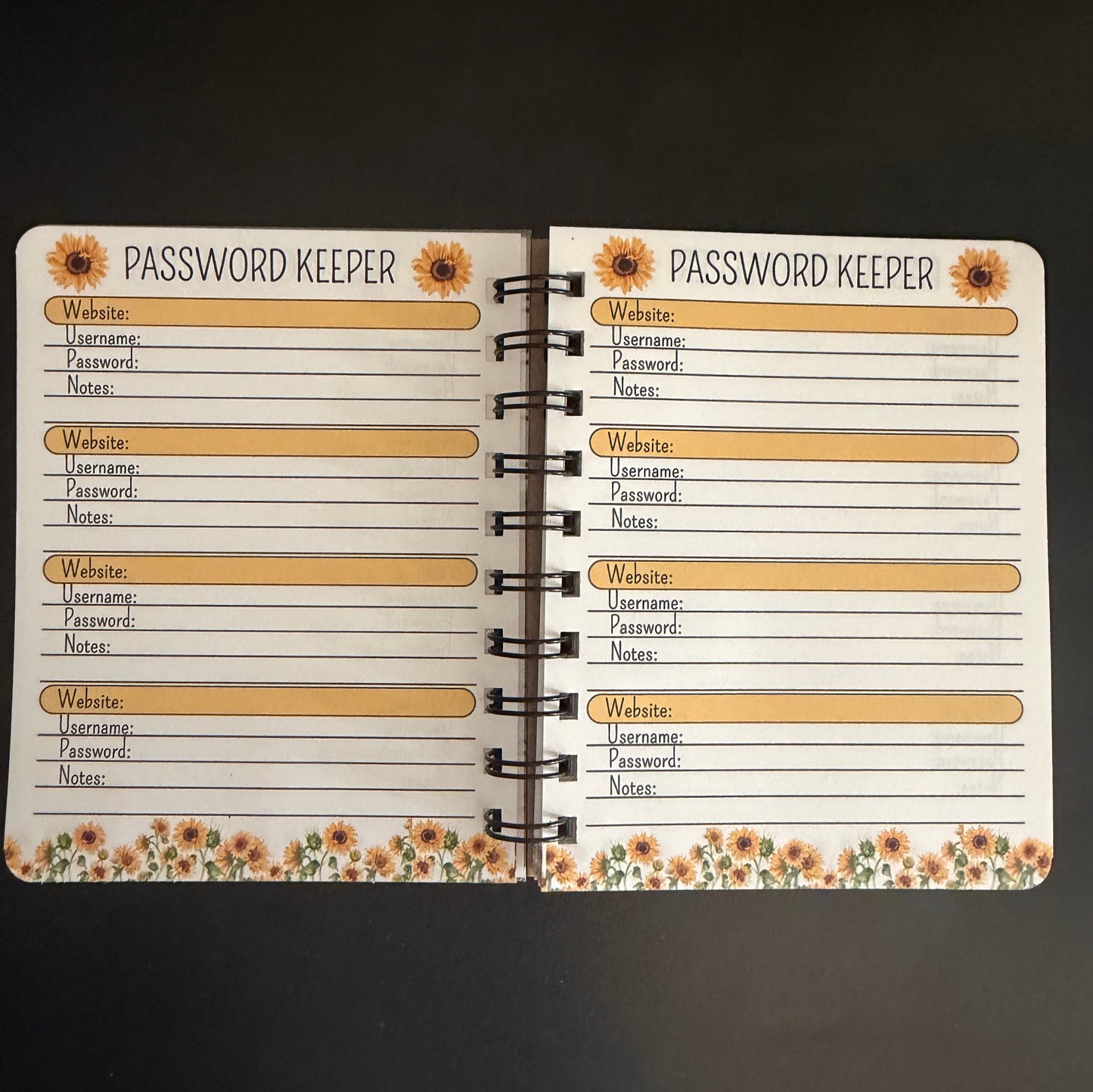 Oh Shit! Password Book — Small Sunflower Internet Password Keeper | 5.5x4.25 Spiral Bound