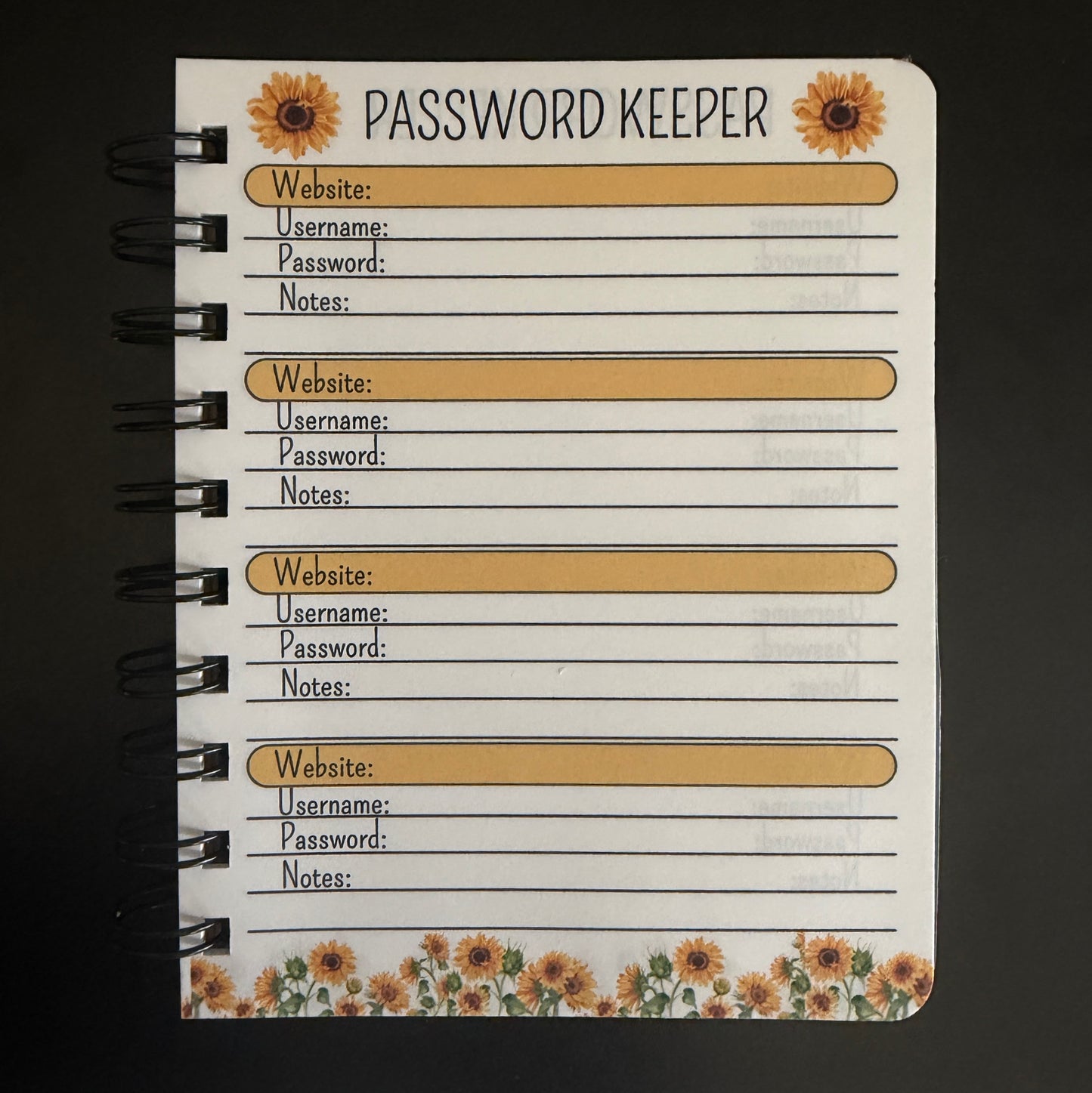 Oh Shit! Password Book — Small Sunflower Internet Password Keeper | 5.5x4.25 Spiral Bound