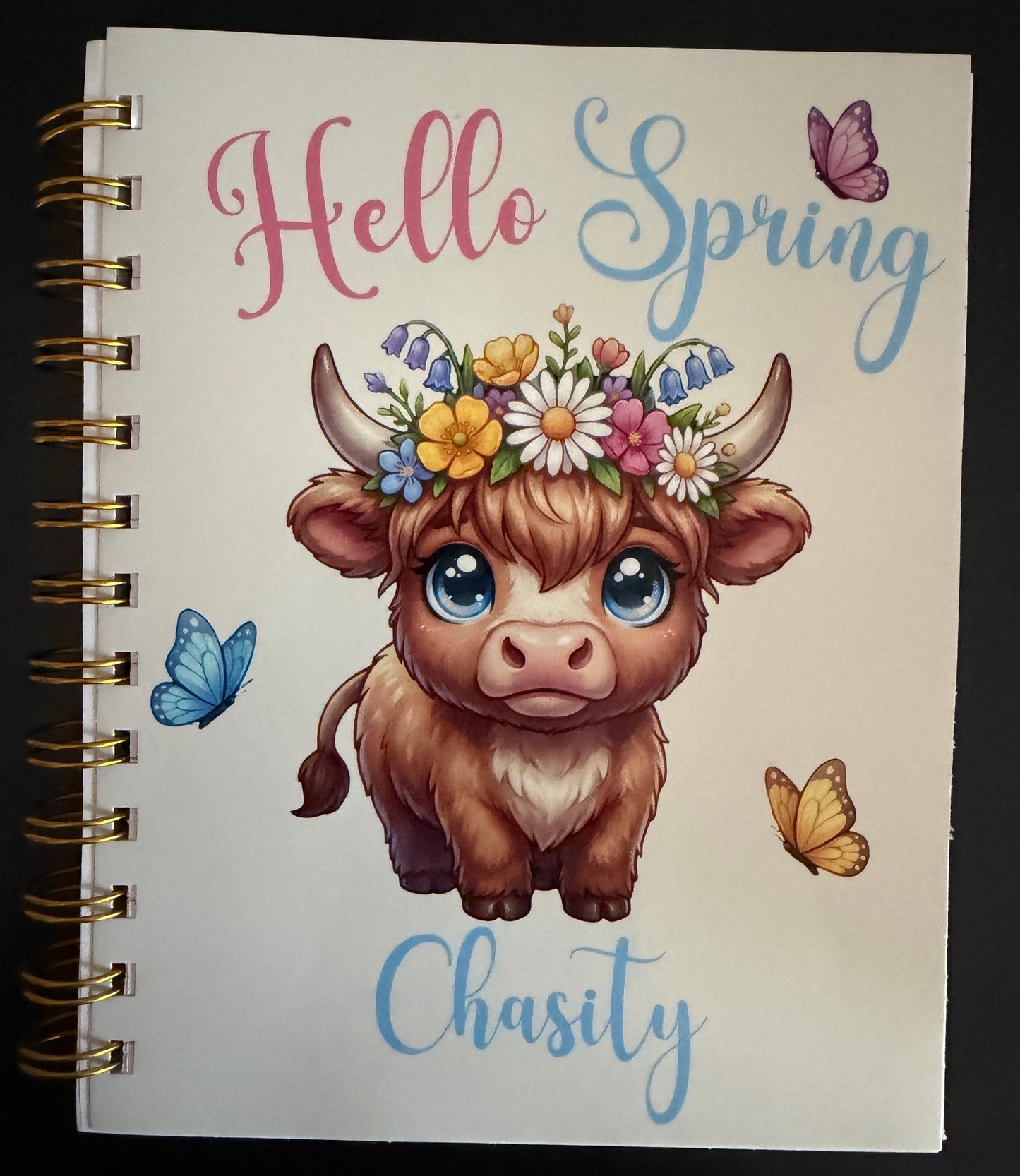 Hello Spring Highland Cow Notebook 5.5"x7"